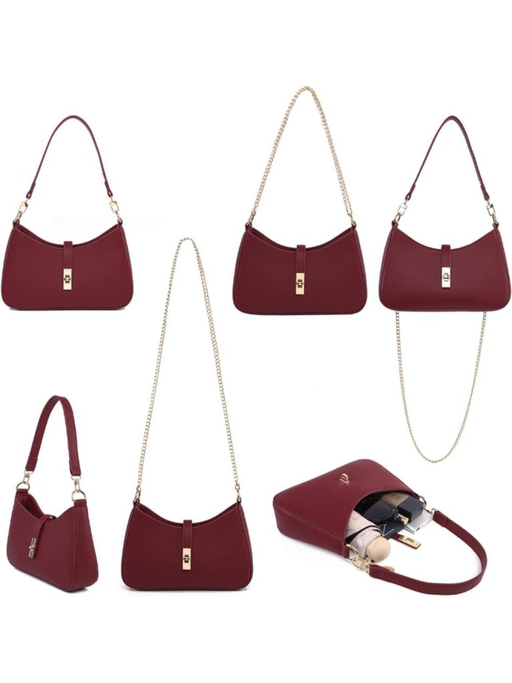 Women's Wine Red Premium Vegan Leather Twist Lock Crossbody Shoulder Bag - Picture 6 of 6